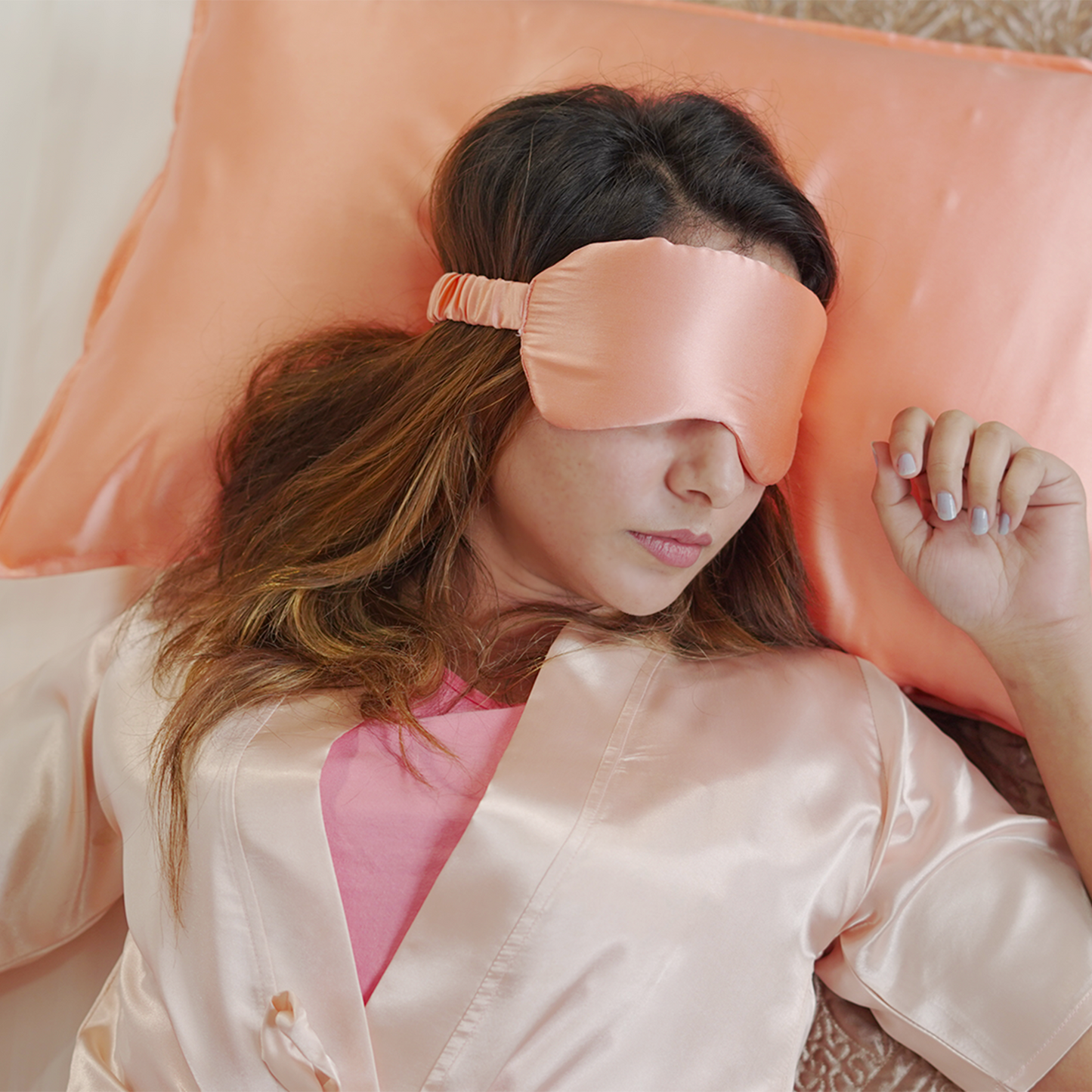 PEACH EYE MASK (WITH MULBERRY ON STRAP)